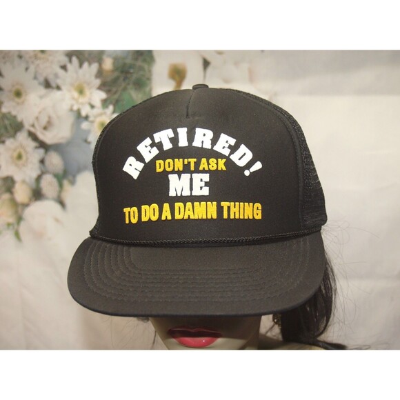 RETIRED Don't Ask Me to do a Thing VINTAGE Snapback Hat Cap Black Mesh Trucker - Picture 1 of 6